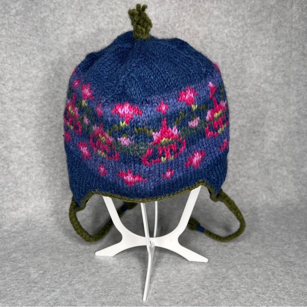 Lost Horizons 100% Wool Beanie Ear Flap Hat Fair Trade Nepal Artisan Hand Knit - Picture 4 of 11